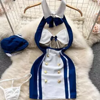 Женское ночное платье с открытой лямкой на шее, летние короткие ночные рубашки с бантом, тонкие клубные эротические сексуальные женские пижамы One Size