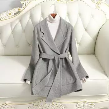 Женское новое двустороннее шерстяное кашемировое пальто, женское маленькое шерстяное, женский тонкий дизайн XS светло-серый