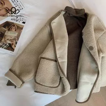 Женское новое флисовое пальто цвета хаки с круглым вырезом, женское флисовое пальто на весну и осень, новая свободная модная короткая верхняя женская одежда XS чёрный