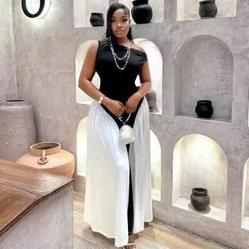 Женское новое контрастное цветное платье без рукавов высокого класса, темпераментное, женское летнее платье S