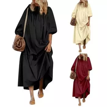 Женское новое летнее свободное повседневное сексуальное длинное платье с открытыми плечами и рукавами-фонариками L чёрный