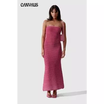 Женское новое летнее темпераментное бюстье длинное платье трикотажное полосатое сексуальное облегающее платье с пакетом на бедрах S розы красного