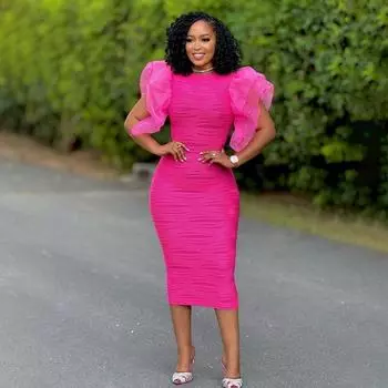 Женское новое модное летнее платье с рукавами-лососами в стиле пэчворк S жёлтый