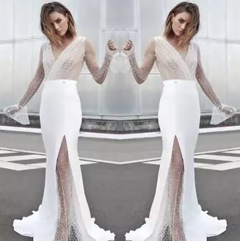 Женское новое модное сексуальное белое платье с V-образным вырезом и неровным разрезом из тюля для официальных случаев S белый