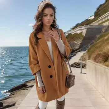 Женское новое осенне-зимнее шерстяное пальто с рукавами семь четвертей на пуговицах и карманами на лацканах S белый