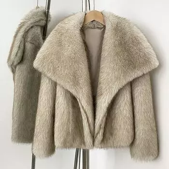Женское новое пальто из искусственного лисьего меха и травы с большим воротником, осень-зима S