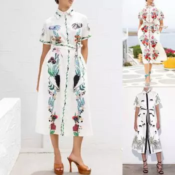 Женское новое печатное платье элегантный кардиган на шнуровке с лацканами для женщин S белый