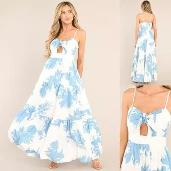 Женское новое платье на подтяжках с принтом, сексуальная ажурная передняя часть, узкая длинная юбка для женщин S синий