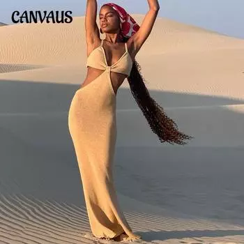 Женское новое сексуальное платье с открытой спиной, элегантное облегающее сексуальное платье для ночного клуба с открытой бретелью через шею, длинная юбка S зелёный