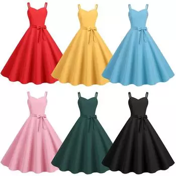 Женское новое стильное ретро-платье-камисоль, однотонное, утягивающее, повседневное платье с поясом S