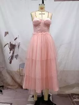 Женское новое свадебное платье на подтяжках, сексуальное сетчатое свадебное платье для подружки невесты с грудью из хлопка S абрикосовый