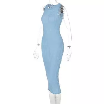 Женское новое весеннее модное повседневное вязаное платье без рукавов с круглым вырезом для женщин S белый