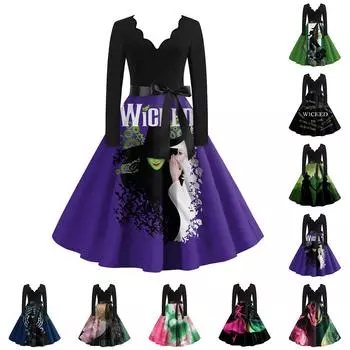 Женское облегающее элегантное платье-халат с V-образным вырезом и высокой талией с принтом ведьмы и длинными рукавами L армия зеленый