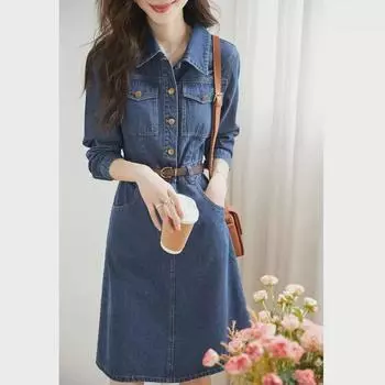 Женское облегающее джинсовое платье, средней длины, весна/осень 2023 г., повседневное, с карманом на талии