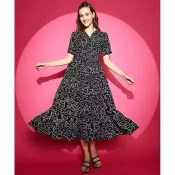 Женское облегающее и расклешенное черное, белое платье, праздничная одежда, топ, туника, набивной креп, курта VF-508 XS