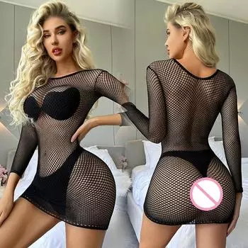 Женское облегающее мини-платье в сеточку, одежда для ночного клуба, женское эротическое сетчатое ажурное обтягивающее нижнее белье, женское прозрачное боди XXS