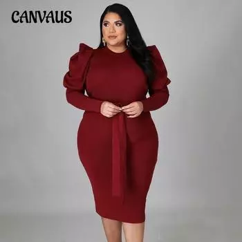 Женское облегающее модное платье больших размеров с длинными рукавами и поясом L бордовый