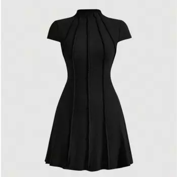 Женское облегающее платье А-силуэта с круглым вырезом в мелкую полоску в европейском и американском стиле S чёрный