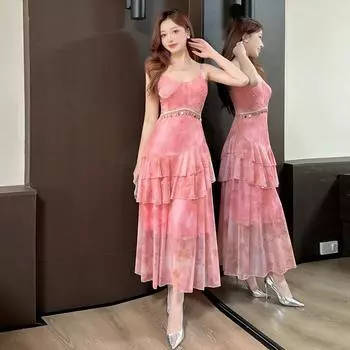 Женское облегающее платье Gentle Wind Mesh с принтом листьев лотоса S розовый