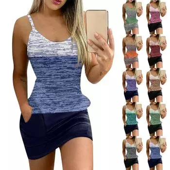 Женское облегающее платье, модное платье с принтом и круглым вырезом, карманом на бретельках L