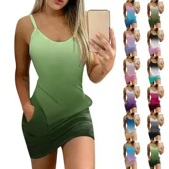 Женское облегающее платье, модное платье с принтом и круглым вырезом, карманом на бретельках L