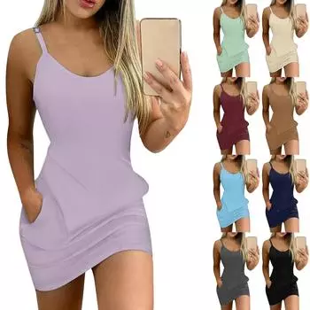 Женское облегающее платье, модное платье с принтом и круглым вырезом, карманом на бретельках L бежевый