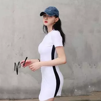 Женское облегающее платье с боковой трубкой, модное новое брендовое облегающее платье с короткими рукавами выше колена, мини-платье-туника