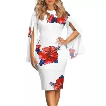Женское облегающее платье с цветочным принтом, облегающее платье с v-образным вырезом и длинным рукавом, офисное мини-платье-карандаш, уличная одежда 2XL темно-синий