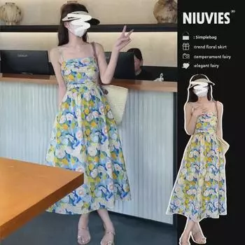 Женское облегающее платье с цветочным принтом на подтяжках - лето 2024 г.