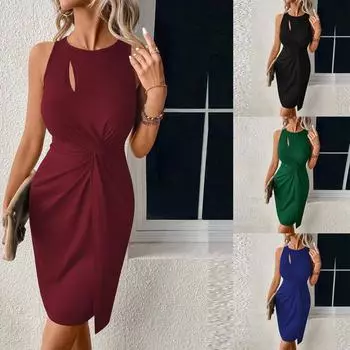 Женское облегающее платье с круглым вырезом и полыми ягодицами без рукавов и обернутым круглым вырезом L чёрный