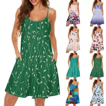 Женское облегающее платье с модным принтом и круглым вырезом, карман на бретельках, платье L