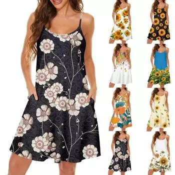 Женское облегающее платье с модным принтом и круглым вырезом, карман на бретельках, платье L чёрный