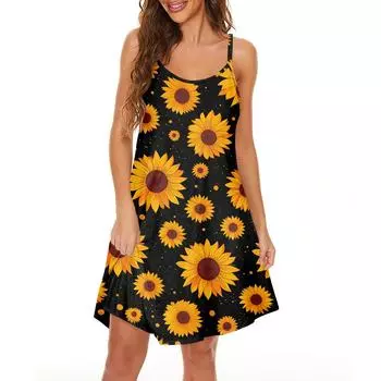 Женское облегающее платье с модным принтом и круглым вырезом, карман на бретельках, платье S синий