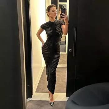 женское облегающее платье с сумкой на бедрах, темпераментным дизайном L чёрный