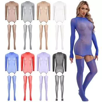 Женское облегающее платье с зажимами для подвязок, сексуальные чулки для тела Rave Party, костюм для танцев на пилоне, узкие леггинсы, соблазнительная ночная рубашка One Size