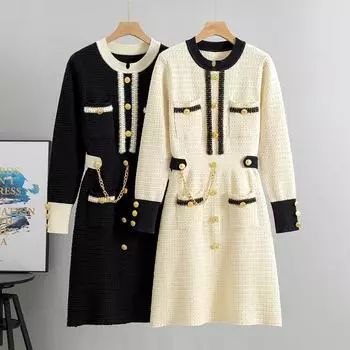 Женское облегающее платье-свитер с длинным рукавом и круглым вырезом, цветные трикотажные платья миди с пуговицами для женщин, элегантные деловые платья А-силуэта one size fits all абрикосовый