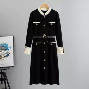 Женское облегающее платье-свитер с длинным рукавом и круглым вырезом, цветные трикотажные платья миди с пуговицами, элегантные деловые платья one size fits all абрикосовый