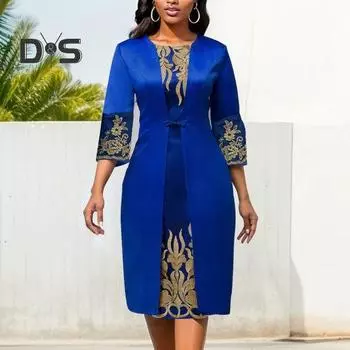 Женское облегающее платье в стиле ретро с талией и круглым вырезом с рукавами 3/4 и вышивкой, цветочное кружевное платье, уличная одежда 2XL красный