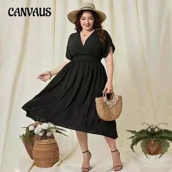 Женское облегающее пляжное платье с V-образным вырезом и высокой талией, с короткими рукавами 1XL чёрный