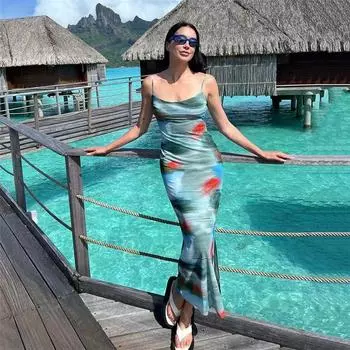 Женское облегающее сексуальное платье-халтер с принтом «Темперамент» без рукавов и завышенной талией S