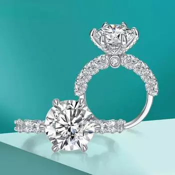 Женское обручальное кольцо с муассанитом 3 карата, классическое обручальное кольцо из стерлингового серебра 925 пробы со сверкающим лабораторным бриллиантом, ювелирные изделия для невесты 5&Center-1ct (6.5mm)