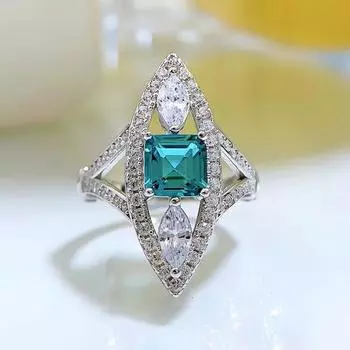 Женское обручальное кольцо в форме маркизы из чистого серебра 925 пробы, зеленое элегантное классическое кольцо с кубическим цирконием
