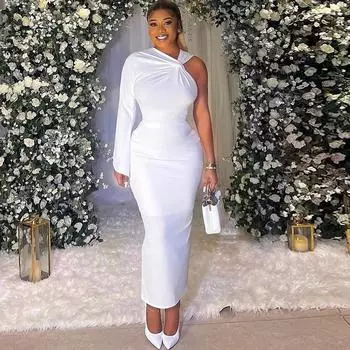 Женское обтягивающее платье с круглым вырезом, однотонная юбка с одним рукавом, уличный хипстерский пуловер, нестандартное платье S чёрный