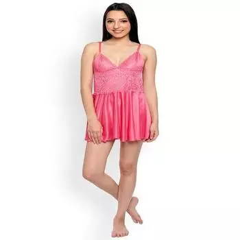 Женское однотонное атласное ночное белье Ladysta в стиле бебидолл, свободный размер (СМЛ) Free size (S M L) розовый