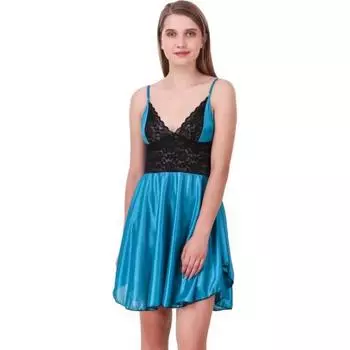 Женское однотонное атласное ночное белье Ladysta в стиле бебидолл, свободный размер (СМЛ) Freesize (S M L) синий
