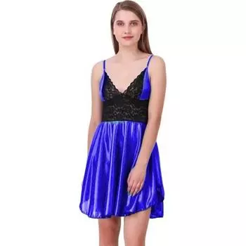 Женское однотонное атласное ночное белье Ladysta в стиле бебидолл, свободный размер (СМЛ) Freesize (S M L) темно-синий