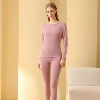 Женское однотонное бесшовное термобелье, зимнее теплое белье с длинными рукавами M чёрный