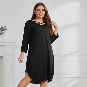 Женское однотонное длинное платье больших размеров, модное повседневное однотонное свободное платье с длинными рукавами, ночная рубашка 5XL белый