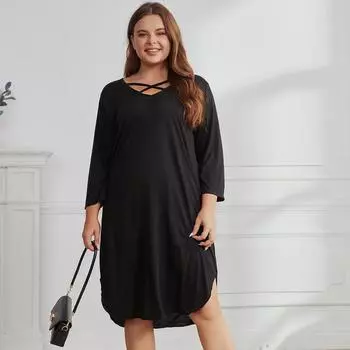 Женское однотонное длинное платье больших размеров, модное повседневное однотонное свободное платье с длинными рукавами, ночная рубашка 5XL белый