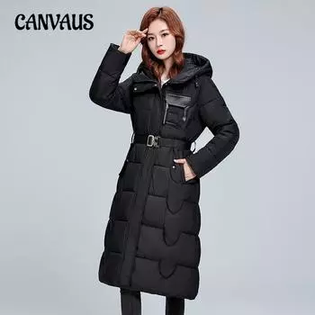 Женское однотонное хлопковое пальто больших размеров, зимняя утолщенная хлопковая куртка длиной до колена с капюшоном, длинная куртка L чёрный